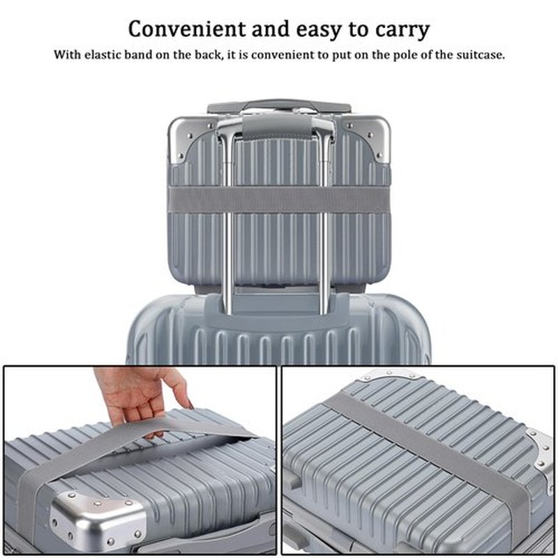 BSTKEY Portable Hard Shell Cosmetic Travel Case, Small Travel Hand Luggage with Elastic Band, Mini ABS Carrying Makeup Case Suitcase, Silver