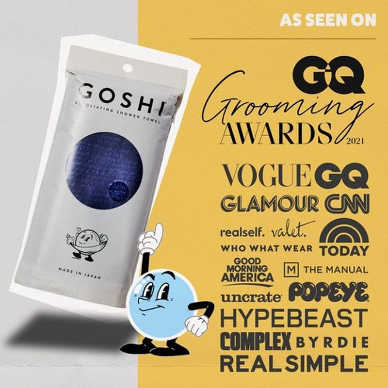 GOSHI Exfoliating Shower Towel - Rip-Resistant Exfoliating Washcloth for All Skin Types - Indigo Blue - Made in Japan
