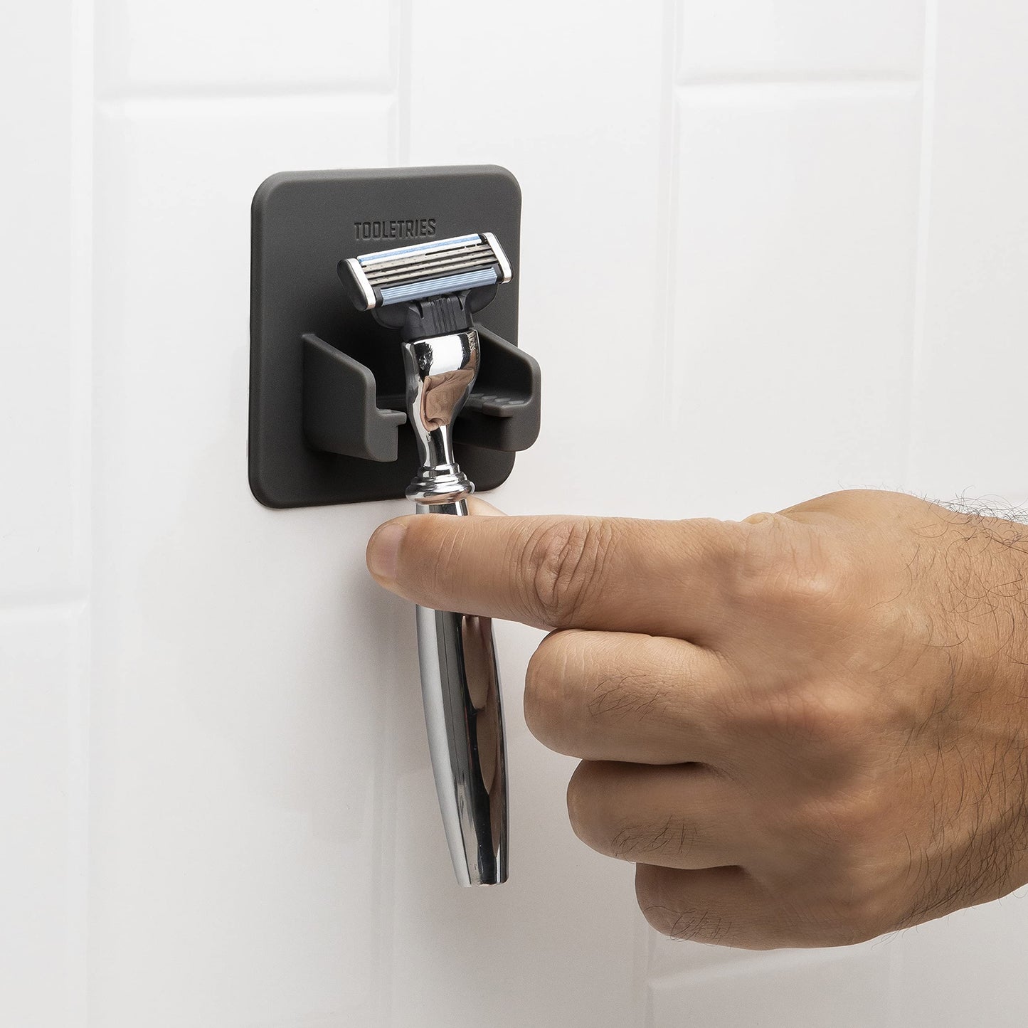 TOOLETRIES The Mason Razor Holder, Silicone Holder for Shower & Bathroom, Wall Mounted Razor Organizer with No-Adhesive Residue, Removable & Reusable - Charcoal