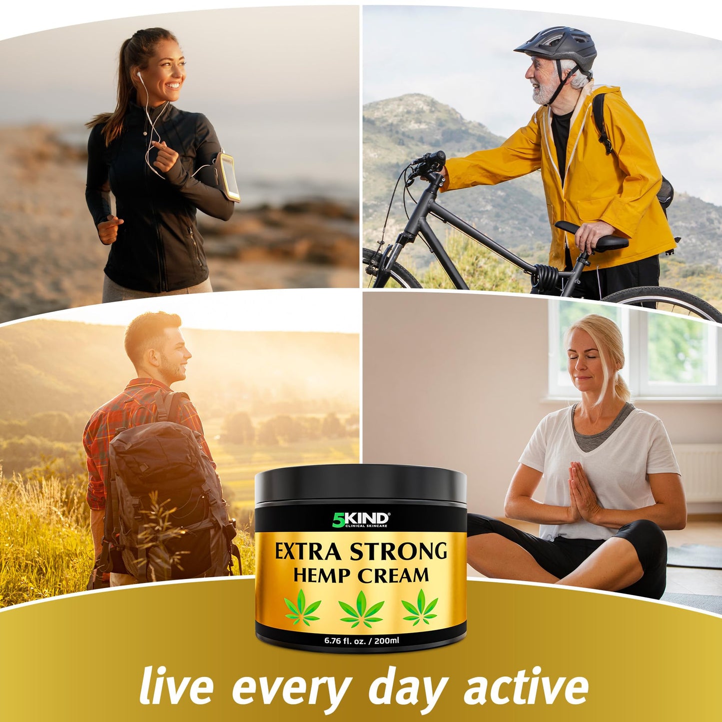 5kind Extra Strong Hemp Cream 6.76 fl oz - Maximum Strength - Natural Topical Cream - Muscle Rub for Lower Back, Joints, Neck, Knees, Shoulders