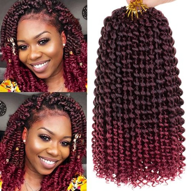 Leeven 12 Inch Ombre Burgundy Water Wave Crochet Hair For Passion Twist 7 Packs Short Bob Passion Twists Hair for Butterfly Locs Synthetic Spring Twist Braiding Hair for Women TBUG#
