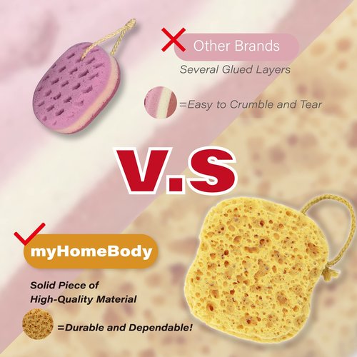 myHomeBody Bath Sponge, Foam Loofah Sponge, Body Sponge for Shower - Large Size, Lots of Lather, Square, 3 Pack