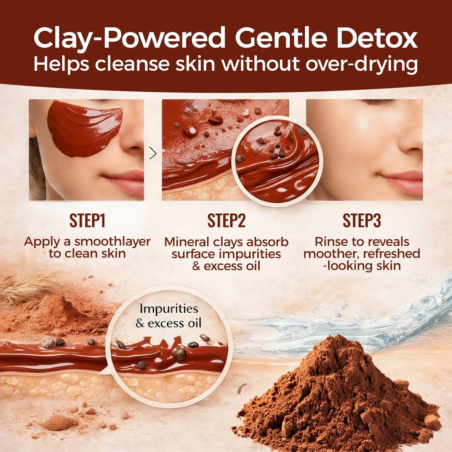 BIWQTY Australian Red Clay Face Mask, Mineral-Rich Detox Mud Mask with Kakadu Plum & Desert and Rainforest Lime Extracts, Gentle Exfoliation, For All Skin Types, 3.52 oz / 100 mL (1 pack)