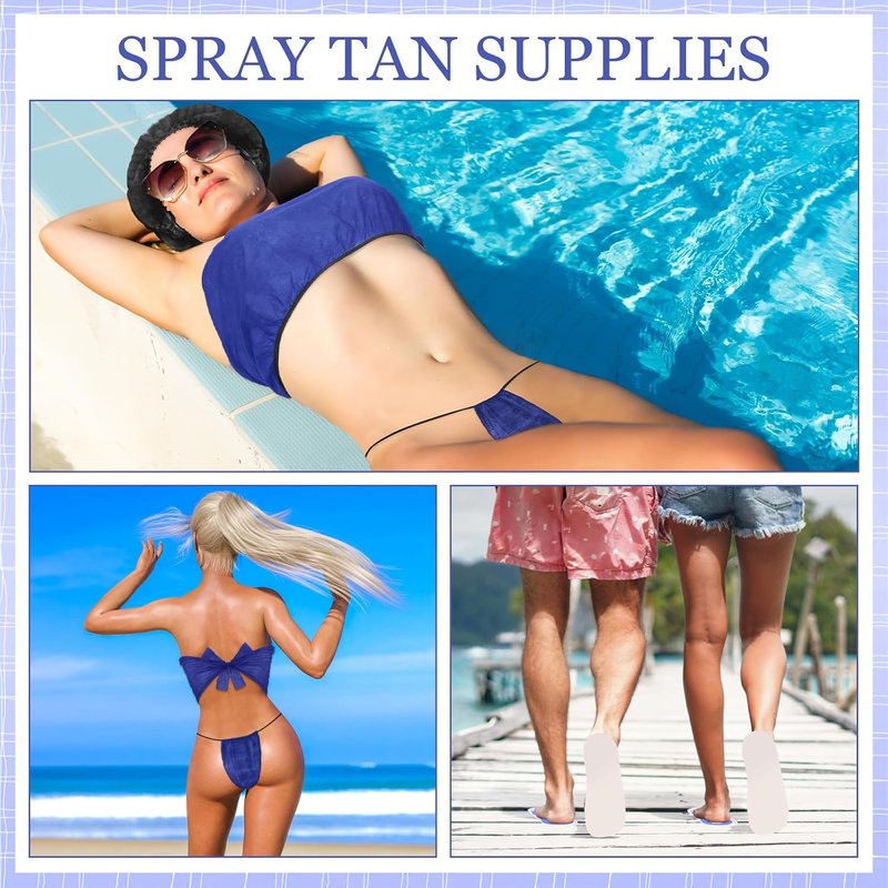 96 Pcs Spray Tanning Supplies Kit - Feet Pads, Hair Nets & Disposable Bra for Home or Salon | Navy Blue