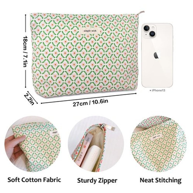 STARDW Flower Cosmetic Bags Makeup Bags for Women,Travel Makeup Bag Large Capacity Canvas Makeup Bag,Makeup Organizer Bag Zipper Pouch (Pink Floral)