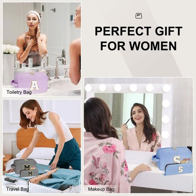 YOOLIFE Personalized Gifts for Women - Travel Makeup Bag Make Up Bag Travel Cosmetic Bags for Women Corduroy Makeup Bag Cute Makeup Bag Personalized Best Friend Birthday Gifts for Women Her Letter M