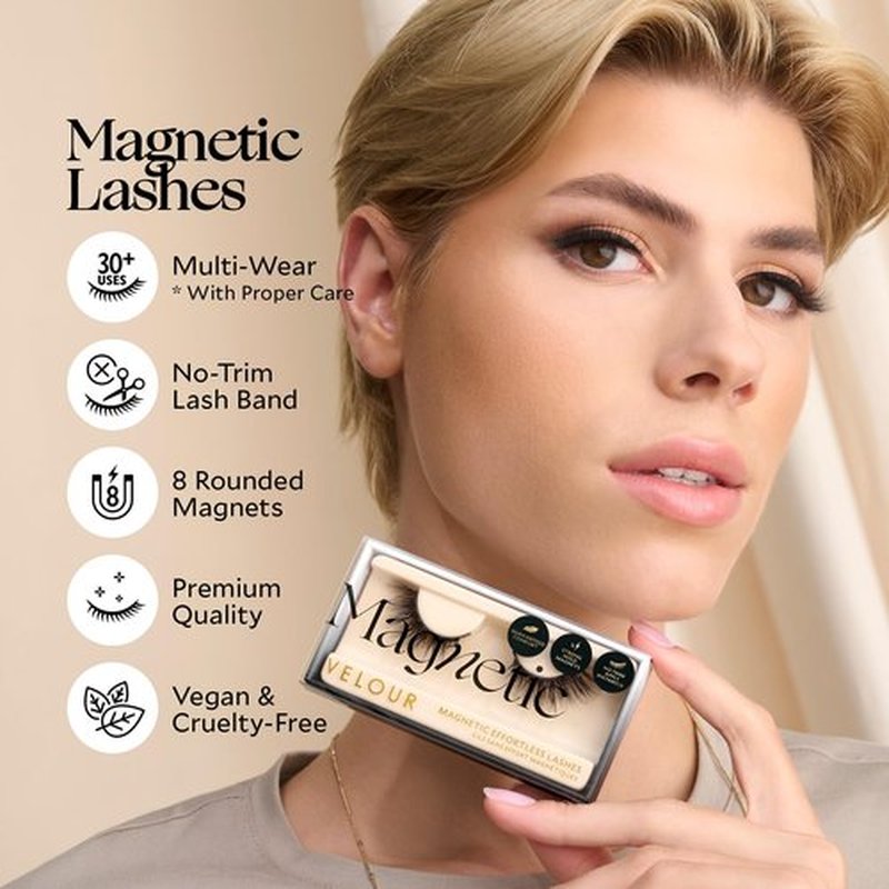 Velour Magnetic Eyelashes – Luxurious False Lashes – Reusable Magnetic Lashes – Wear up to 30x – Vegan, All Eye Shapes, Natural Magnetic Lashes, Magnetic Eyeliner not Included (Magnet-eyezed)