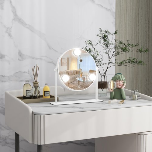 ROLOVE 10"x10" Lighted Makeup Mirror, Hollywood Vanity Mirror with 3 Dimmable LED Bulbs, Dimmable Touch Screen, Light up Mirror, Portable Travel Mirror, 360° Rotation, White