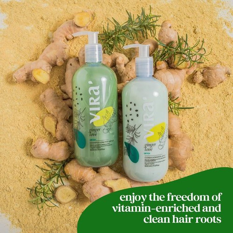 VIRÁ Brazilian Shampoo and Conditioner Set, Paraben-Free, Deep Moisturizing Treatment, Hair Recovery, Refreshing Action, Ginger Love Detox & Clean Beauty, 17.6 Fl Oz Each