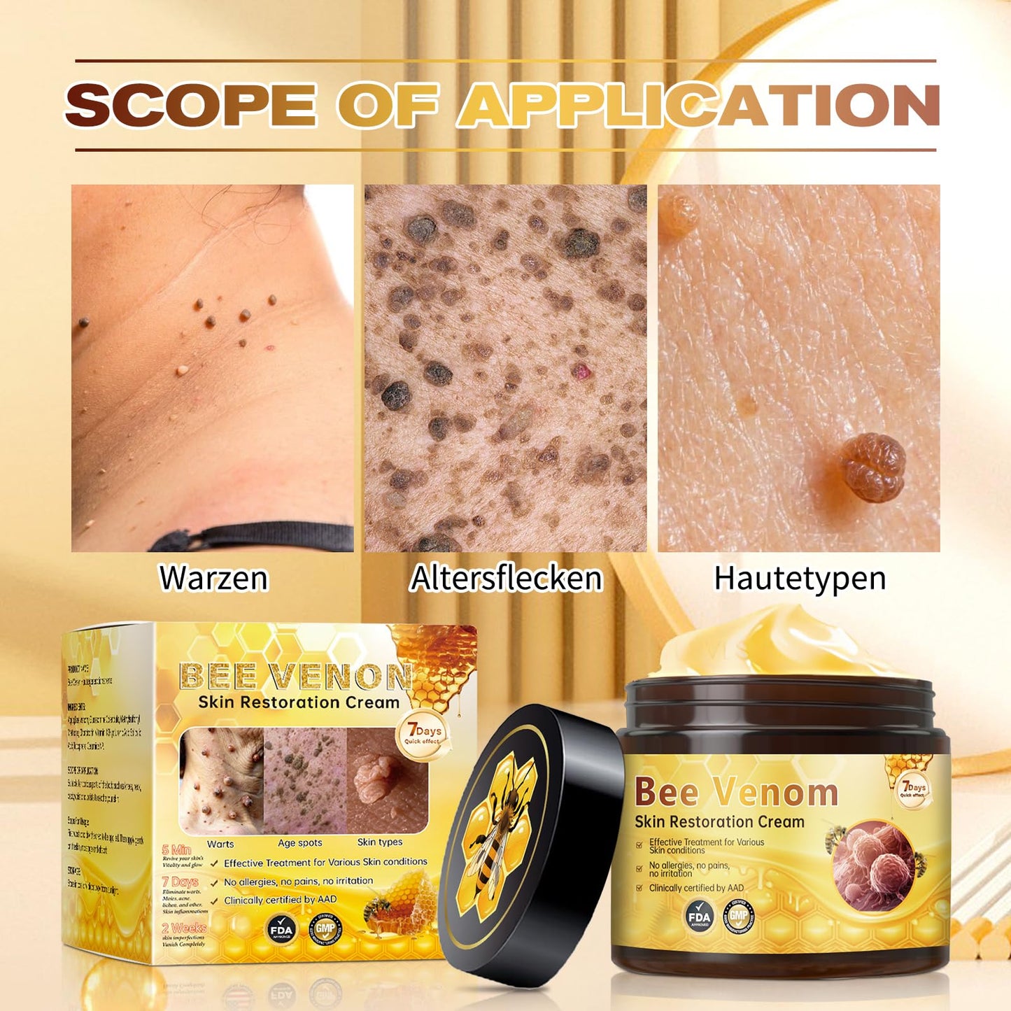 Tpyag Bee Venom Cream, Bee Venom Skin Treatment Cream, Skin Restoration Deeply Cleanses And Moisturizes Diminish Fine Lines Around Eyes, 60g