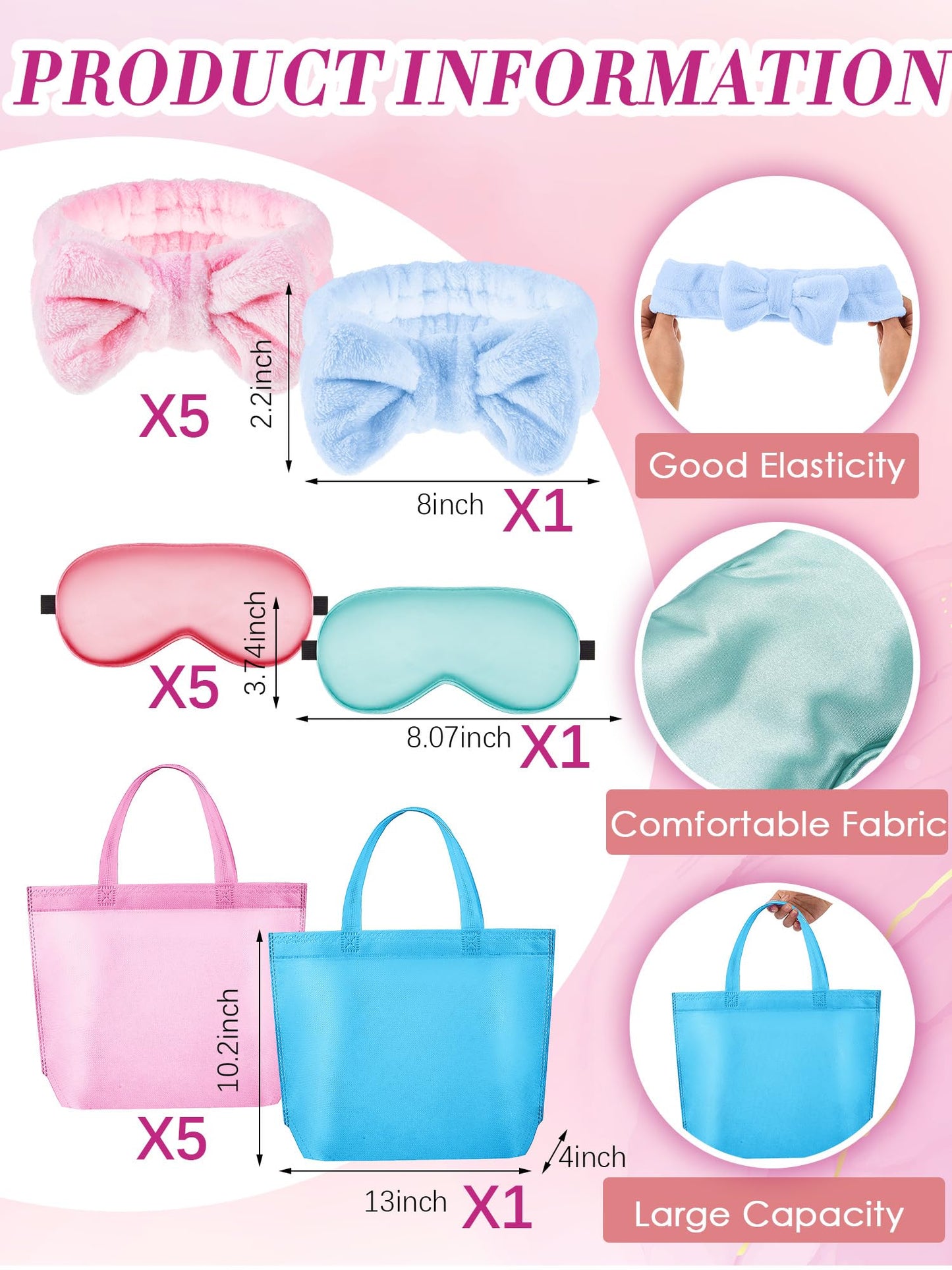 Sintuff Girls Spa Party Supplies 24 Pcs-6 Robes, 6 Headbands, 6 Eye Masks & 6 Tote Bags for Sleepover Slumber Birthday Party(Size 12,Sky Blue)