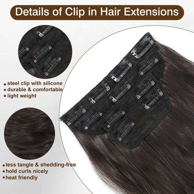 Clip In Hair Extensions Dark Brown Hair Extensions Clip Ins Long Wavy Soft and Thick Fiber Hair Extensions 4PCS Lightweight Synthetic Hair Extension Hairpieces for Women
