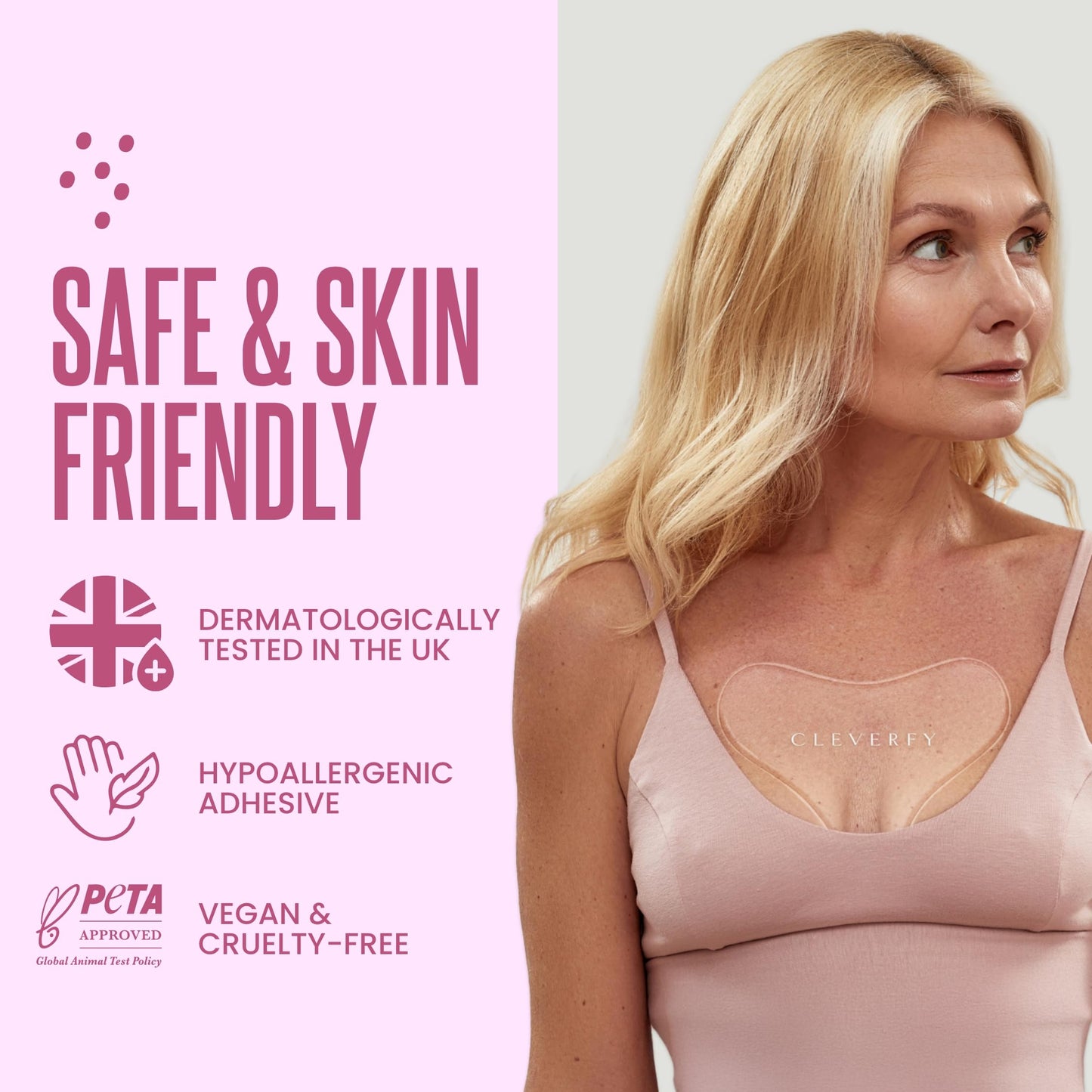 CLEVERFY Silicone Chest Wrinkle Patches for Side Sleeping – Reusable Décolleté Anti-Wrinkle Chest Pads for Overnight Line Prevention (4 Pack, T-Shape)