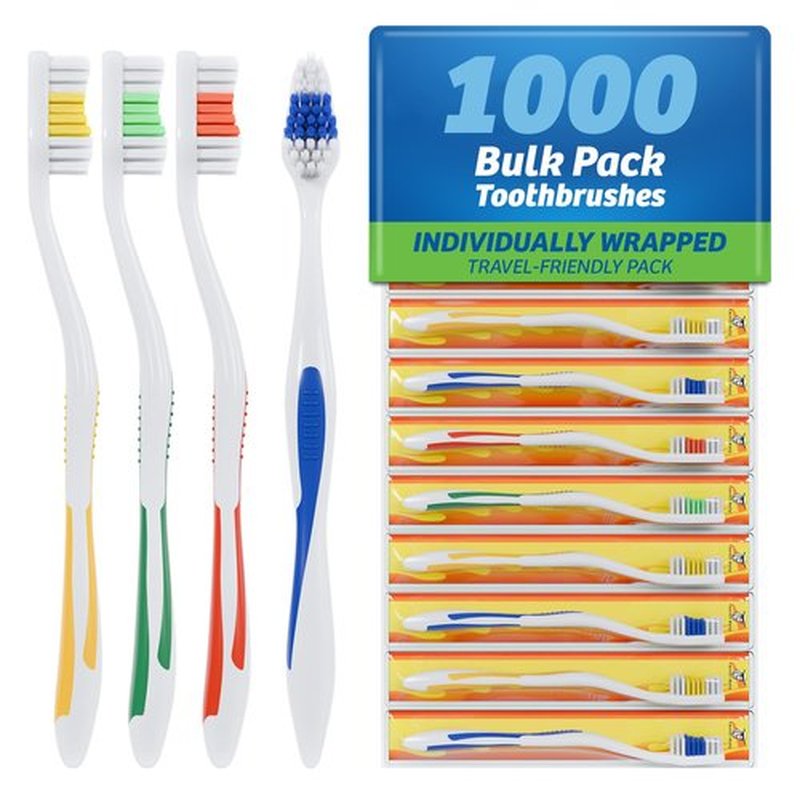 FactorDuty 1000 Pack Toothbrush Standard Classic Medium Soft Toothbrush Bulk Individually Wrapped
