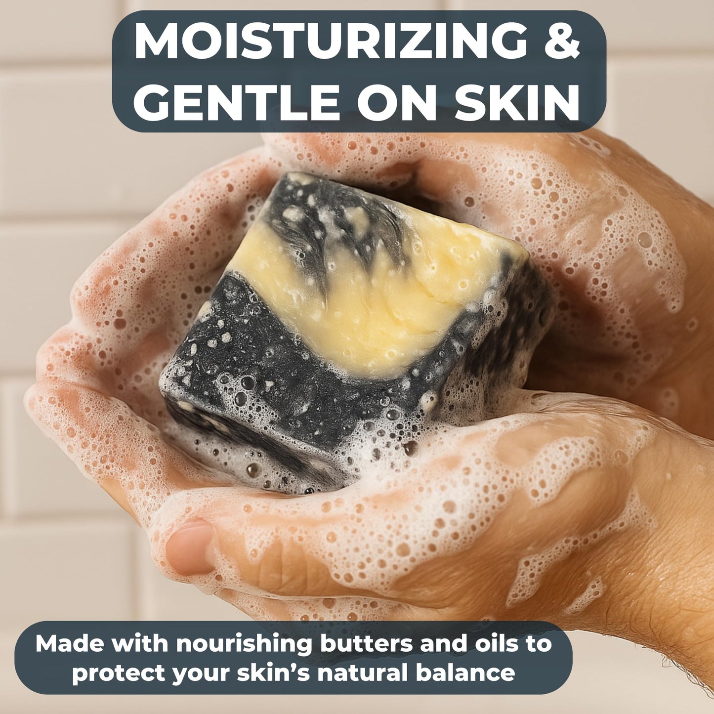 Natural Soap Bar with Beeswax, Charcoal & Shea Butter - Made in USA | Cold Process All Natural Soap Bar for Face, Body & Hands | Deep Cleansing Bar Soap with Coconut for Gentle, Moisturizing Care