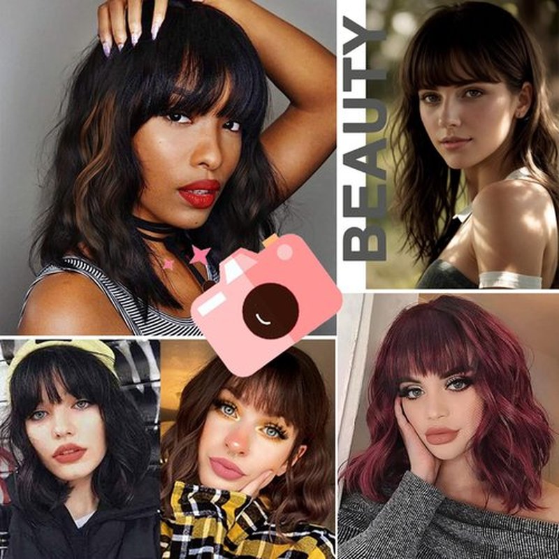 LINGDORA Brown Hair Wig Brunette Wigs for Women Natural Short Wig With Bangs Heat Resistant Synthetic Bang Wig for Daily Party Cosplay (Natural Brown)