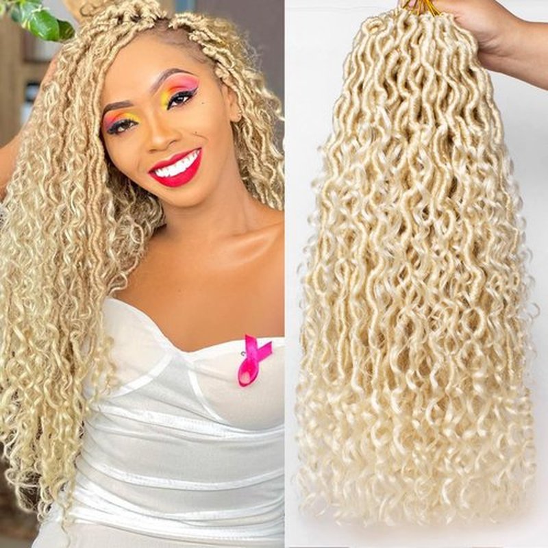 RuiYok 18 Inch Blonde Goddess Locs Crochet Hair 8Packs Faux Locs Crochet Hair with Curly Ends Pre-looped River Locs Crochet Hair Boho Hippie Locs Synthetic Hair Extensions(#613)