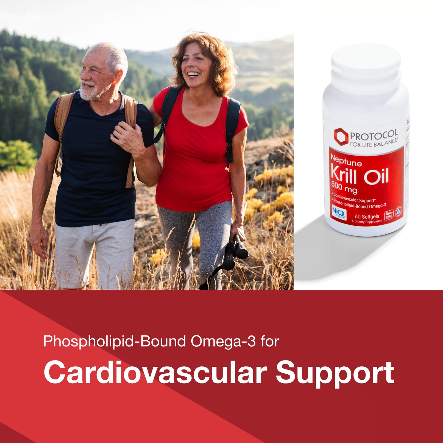 PROTOCOL FOR LIFE BALANCE Krill Oil 500mg - Krill Oil Supplement - DHA & EPA - with Astaxanthin - Supports Heart, Brain, Joints* - Non-GMO & Halal - 60 Softgels