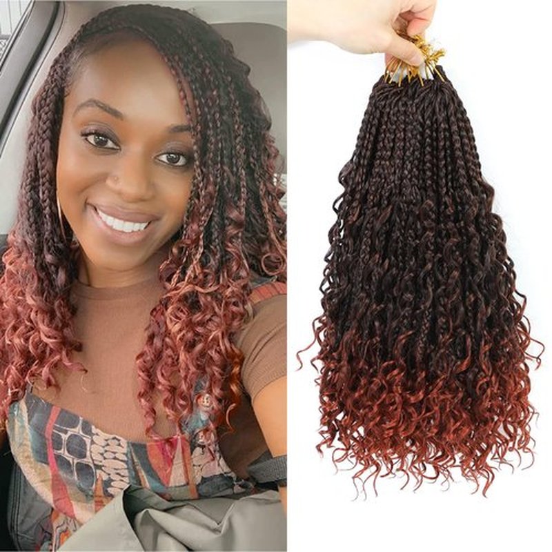 Boho Box Braids Crochet Hair 8 Packs Boho Crochet Braids Pre Looped 1B/350 Goddess Box Braids Crochet Hair for Black Women 14 Inch Boho Braids Crochet Hair Extension
