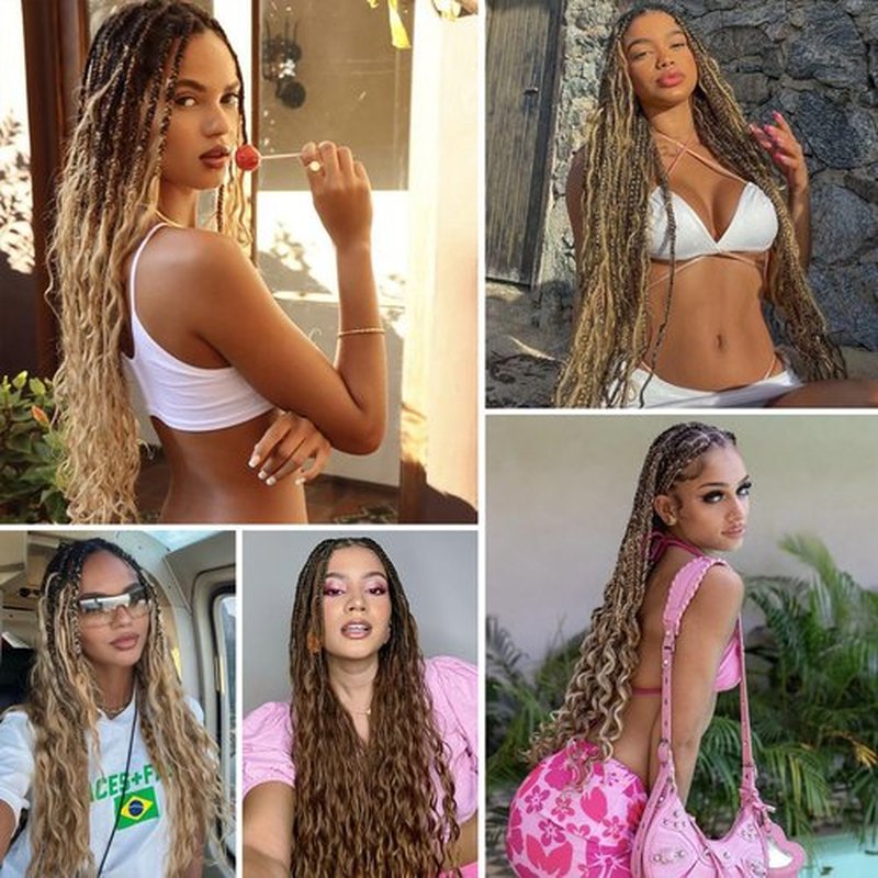 HANNE 24 Inch Boho Dreadlock Extensions for Women Handmade Synthetic Dreadlock Extensions Curly End Boho Box Braids Crochet Soft Braided in Boho Dreadlocks (10 Strands/Pack MT4/27)