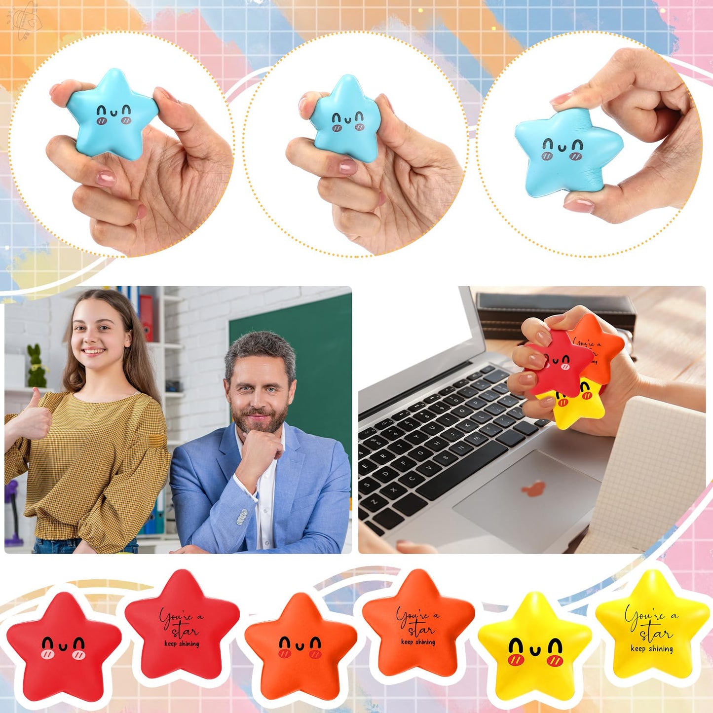 Libima Inspirational Employee Appreciation Gifts You're a Star Stress Balls Bulk for Adults,Positive Gift Teacher Party Favor Emotional Funny Ball with Cards(30 Pcs)
