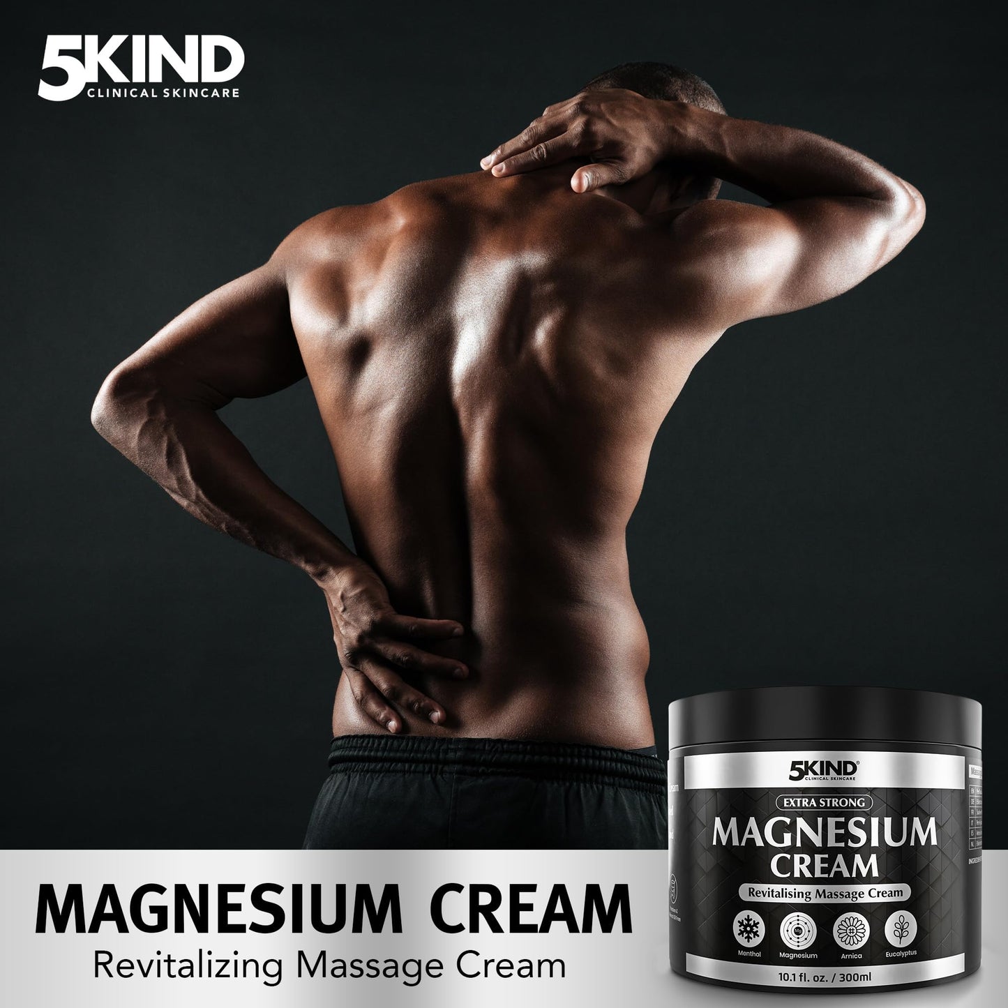 5Kind Extra Strong Magnesium Cream 10.1 fl oz - Neuropathy Nerve Relief Cream - Lotion for Restless Legs - Magnesium Rub Infused with Arnica, Eucalyptus, Comfrey, Menthol & Hemp Oil