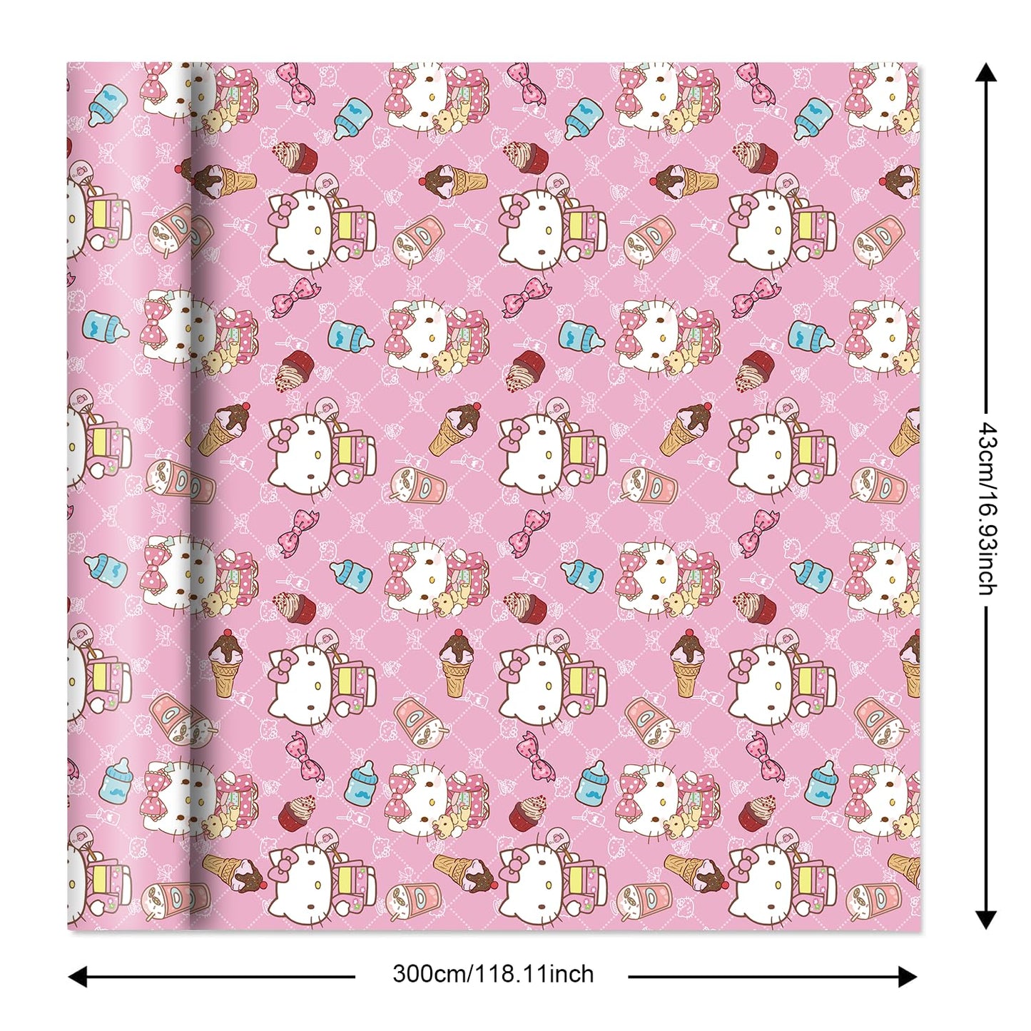 EYQQM Wrapping Paper 2 Rolls 118" x 17" Wrapping Paper Wrap Pack for Children's Birthday Party Storage Festive Decoration (Pink)
