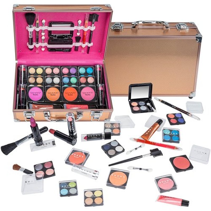 SHANY Carry All Makeup Train Case with Pro Makeup Set, Makeup Brushes, Lipsticks, Eye Shadows, Blushes, Powders, and more - Reusable Makeup Storage Organizer - Premium Gift Packaging - Rose Gold