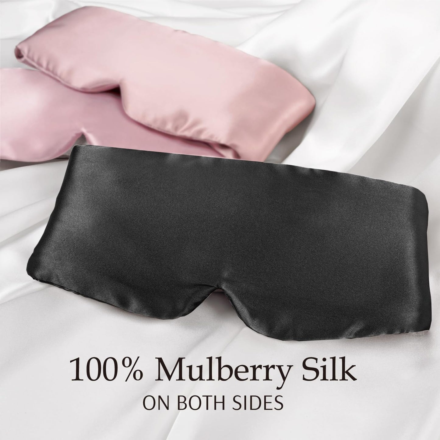 Loouforial Silk Eye Mask for Sleeping 2 Pack, 100% Natural Silk Sleep Masks for Women Men, Soft Pressureless Cooling Blackout Satin Eye Mask Fits All Heads with Adjustable Strap for Home & Travel