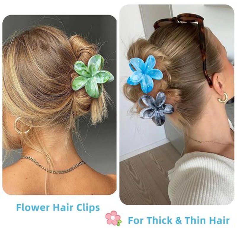 Flower Hair Clips, 4PCS Hawaiian Plumeria Flower Hair Claw, Artistic Multi-color Smudge Pattern Barrettes Hair Clips, Beach Tropical Hair Accessories for Women and Girls - Color B