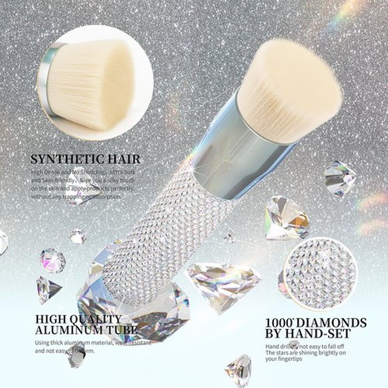 DUcare Rhinestone Foundation brush Diamond Bling Makeup Tanning Brush Flat Top Kabuki Brush, Synthetic Professional Liquid Blending Mineral Powder Makeup Tools