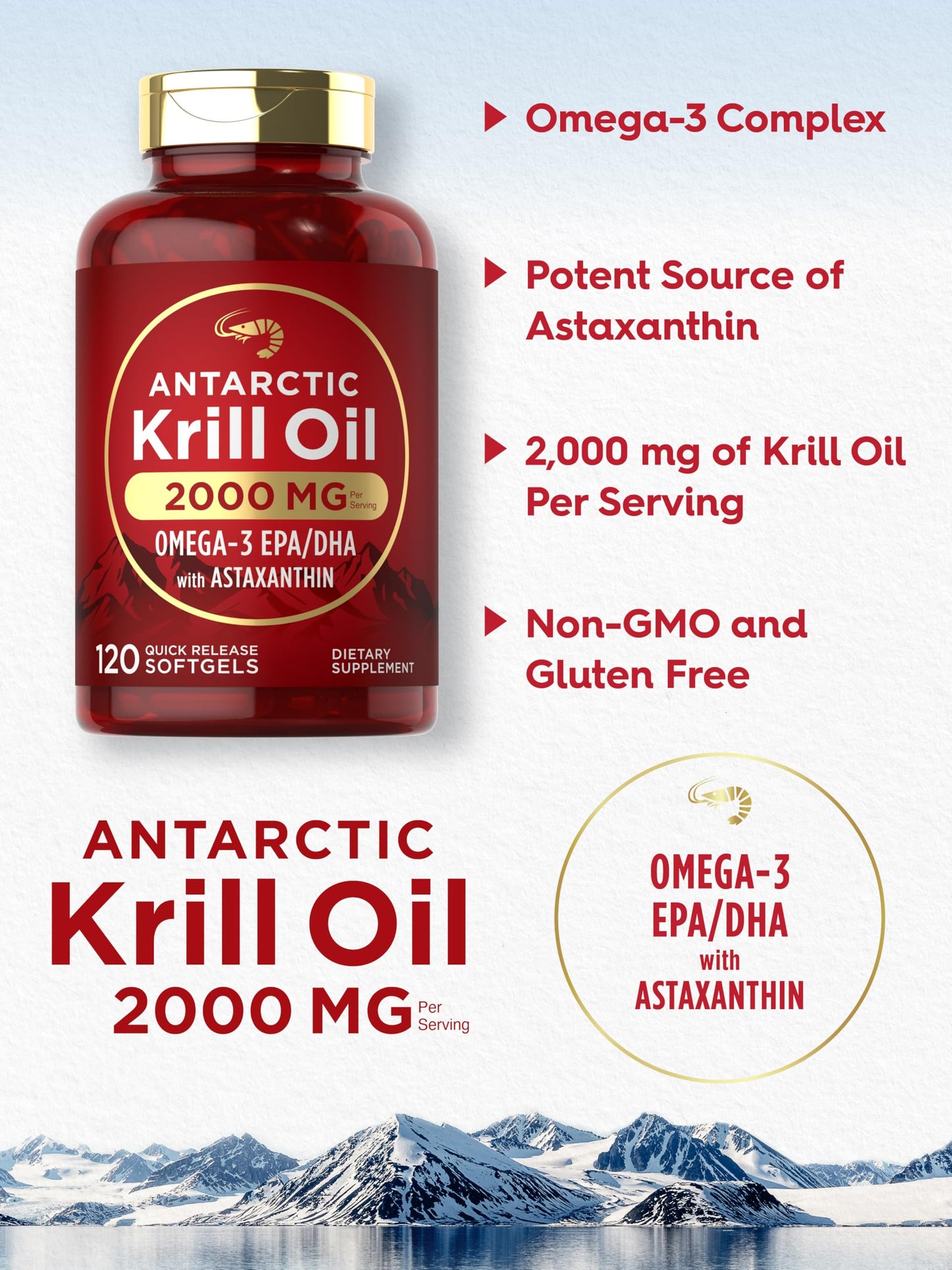 Carlyle Antarctic Krill Oil 2000mg | 120 Softgels | Maximum Strength