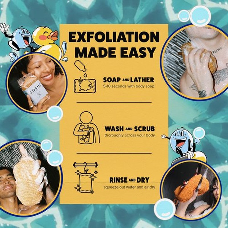 GOSHI Exfoliating Shower Sponge - Rip-Resistant, Rapid-Drying Exfoliating Bath Sponge for All Skin Types - Marigold Yellow - Made in Japan