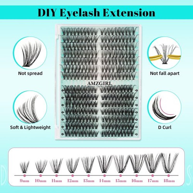 Lash Clusters Kit 280pcs DIY Eyelash Clusters Kit,Individual Lashes Kit 30D 40D D Curl with Lash Bond and Seal, Lash Glue Remover, Lash Tweezers for Lashes Clusters Extension Kit(9-18mm,D-MIX kit)