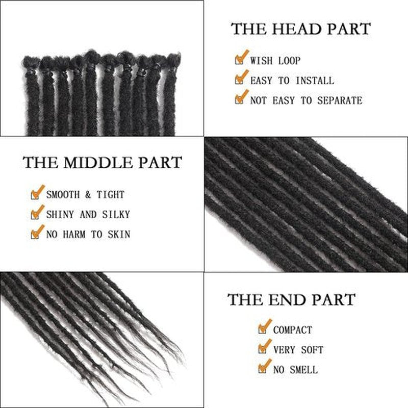24inch Natural Black Dreadlock Extenisons Thin 0.6cm 20 Strands Handmade Synthetic Crochet Hair Super Long Dread Extensions Reggae Style For Women