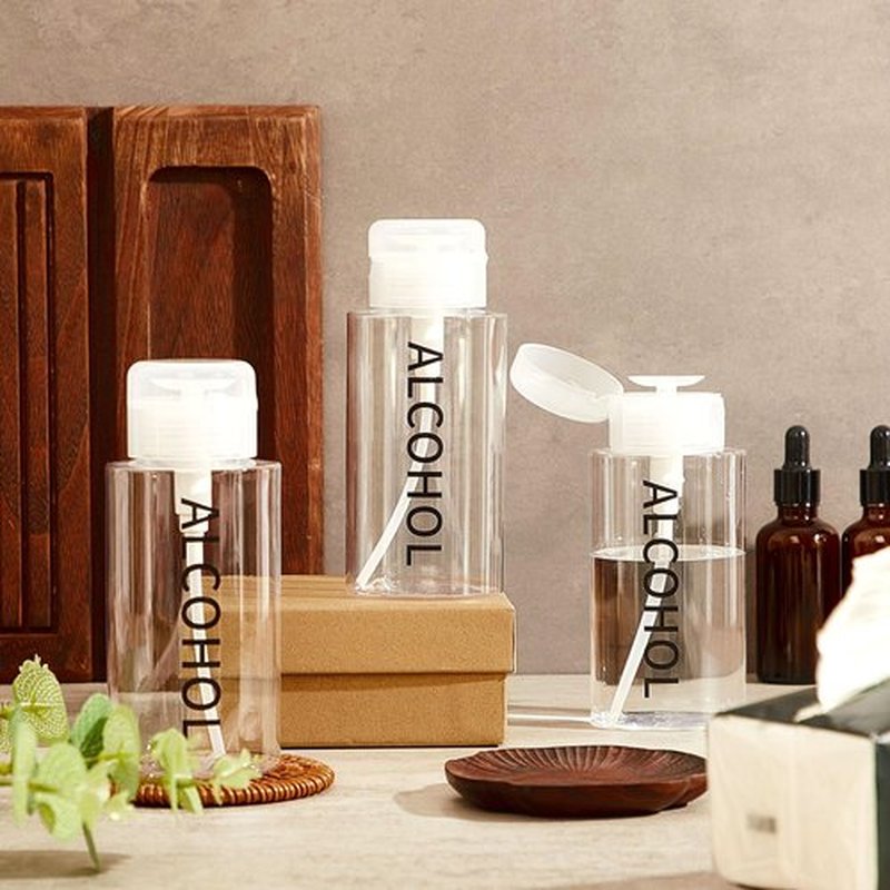 Layhit 3 Pcs 10 oz Alcohol Pump Dispenser Bottle Alcohol Dispenser Push Down Liquid Dispenser Clear Empty Pumping Bottle Refillable Cosmetic Container for Personal, Salon, Nail Care, Hospital Use
