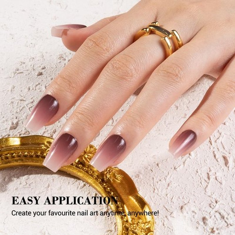 MelodySusie Semi Cured Gel Nail Strips (Wine Red Gradient)- Works with Nail lamp, Salon-Quality, Long Lasting, Easy to Apply & Remove - Includes 20Pcs, 2 Prep Pads, Nail File & Wooden Stick