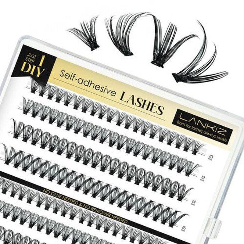 LANKIZ Self Adhesive Lashes Clusters, 160pcs Reusable Self Adhesive Eyelashes, 30D No Glue Individual Lashes, Natural Pre Glued Eyelashes Wispy, DIY Glueless Adhesive Lashes