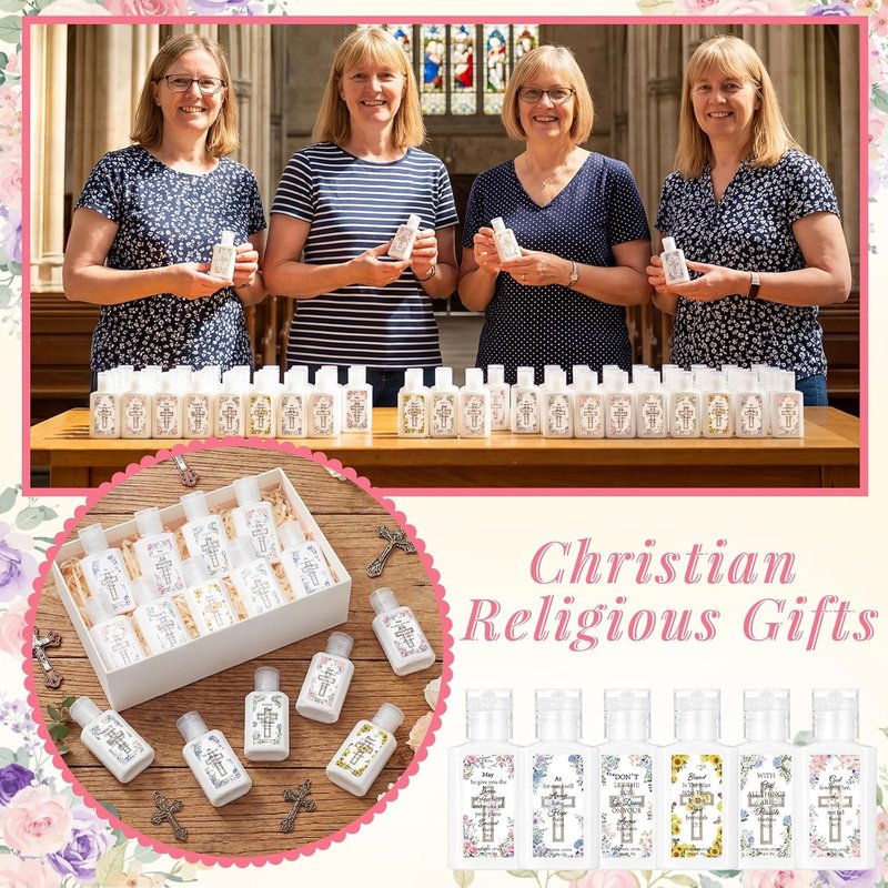 Christian Party Favors - 30 Pcs Mini Sunscreen with Inspiring Flower Cross Bible Verse | Travel Size 1 oz SPF 30 for First Communion & Baptism