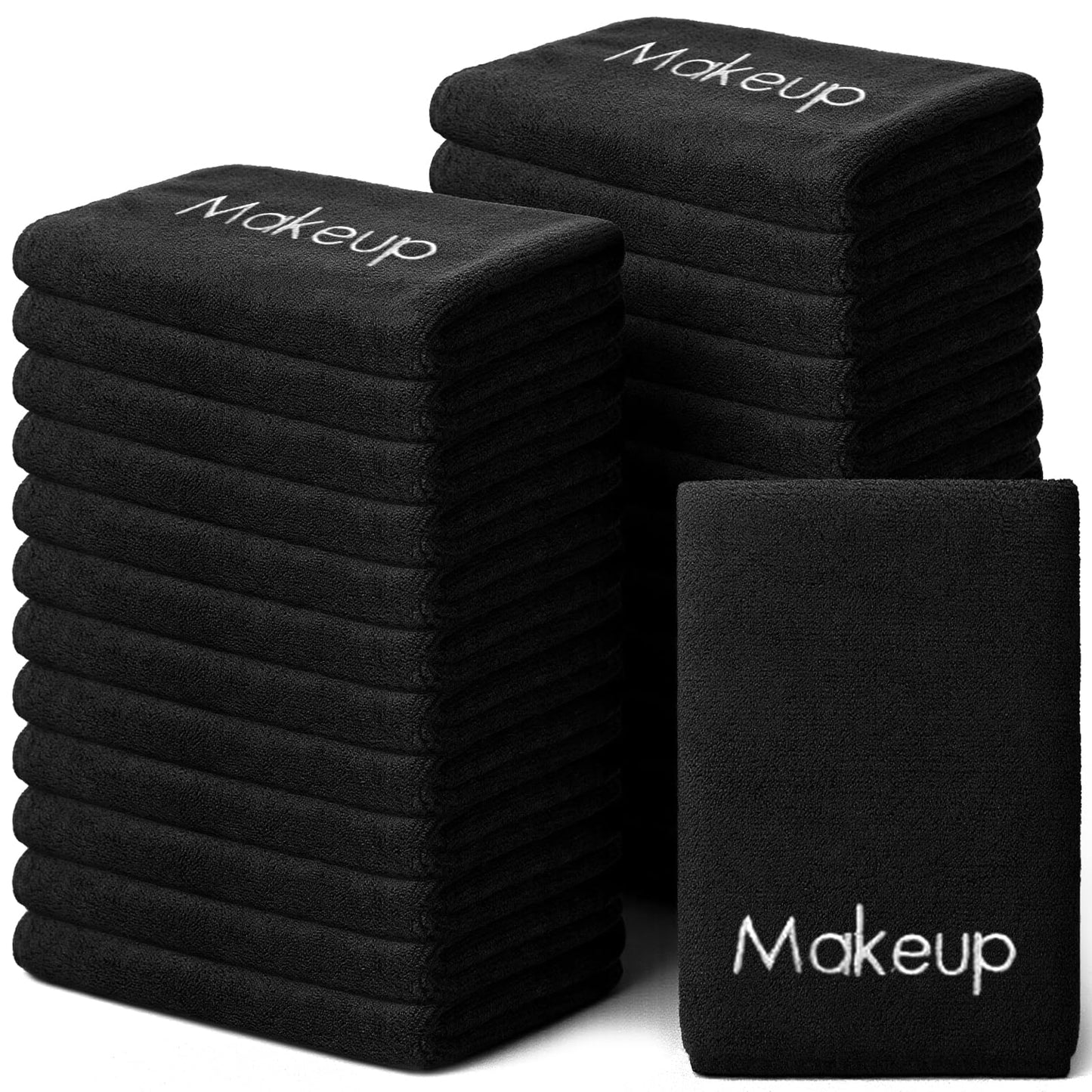 25 Pack Black Makeup Towels, 11.8 x 11.8 Inch Microfiber Face Washcloths, Reusable Makeup Remover Cloths for Facial Cleansing and Skin Care