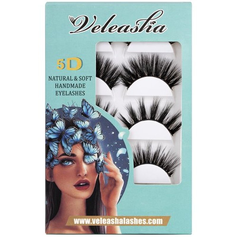 Veleasha Lashes 5D Faux Mink Lashes 100% Handmade Luxurious Fake Eyelashes Lightweight Fluffy False Eyelashes 5 Pairs Pack (Mixed)