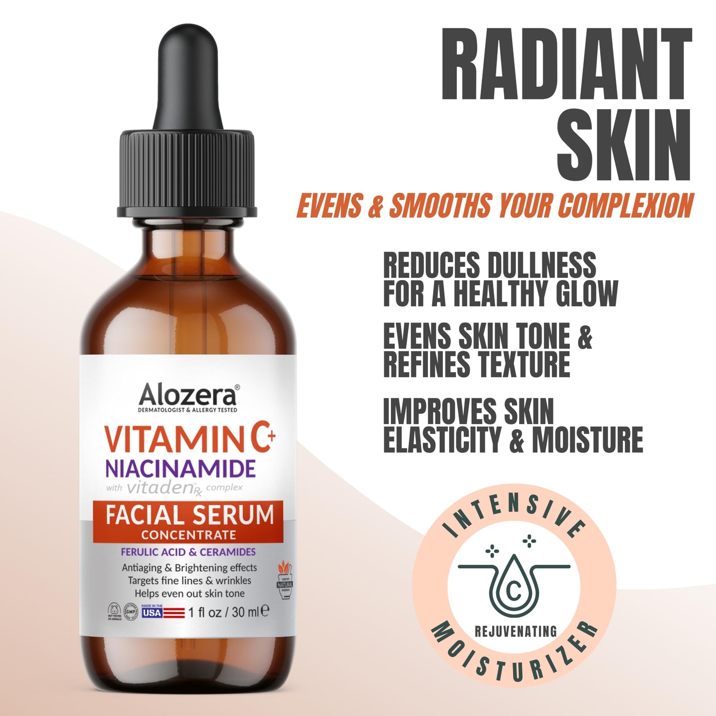 Alozera Face Serum Set of 4 with Retinol, Collagen, Vitamin C, Niacinamide, Hyaluronic Acid & Glycolic Acid, Exfoliating, Hydrating, Brightening, Anti-Aging Skincare, Serum Gift Pack of 4