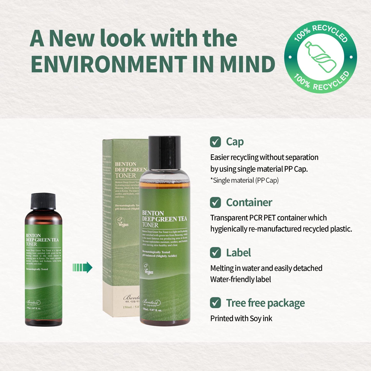 BENTON Deep Green Tea Toner 150ml (5.07 fl.oz.) - Nourishing & Hydrating Facial Toner for Oily and Sensitive Skin, Skin Soothing & Purifying