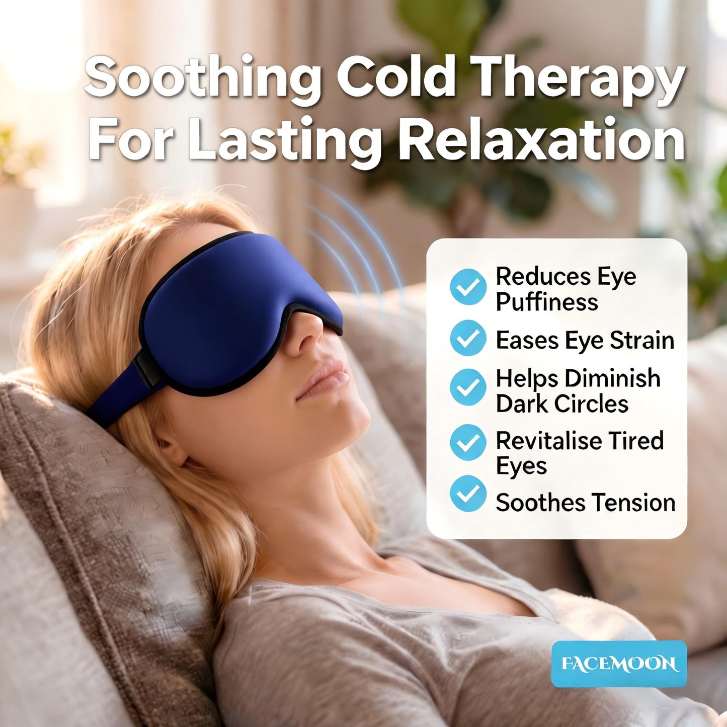 3D Cooling Gel 6oz Weighted Eye Mask for Sleeping & Screen Fatigue Relief, Ice Cold Compress Sleep Mask for Migraines, Headaches & Eye Strain, 100% Blocking Contour Eye Mask for Better Rest, Blue