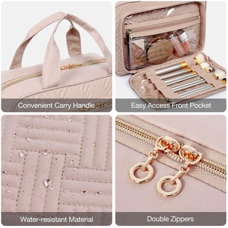 BAGSMART Toiletry Bag Hanging Travel Makeup Organizer with TSA Approved Transparent Cosmetic Bag Makeup Bag for Full Sized Toiletries, Medium-Pink