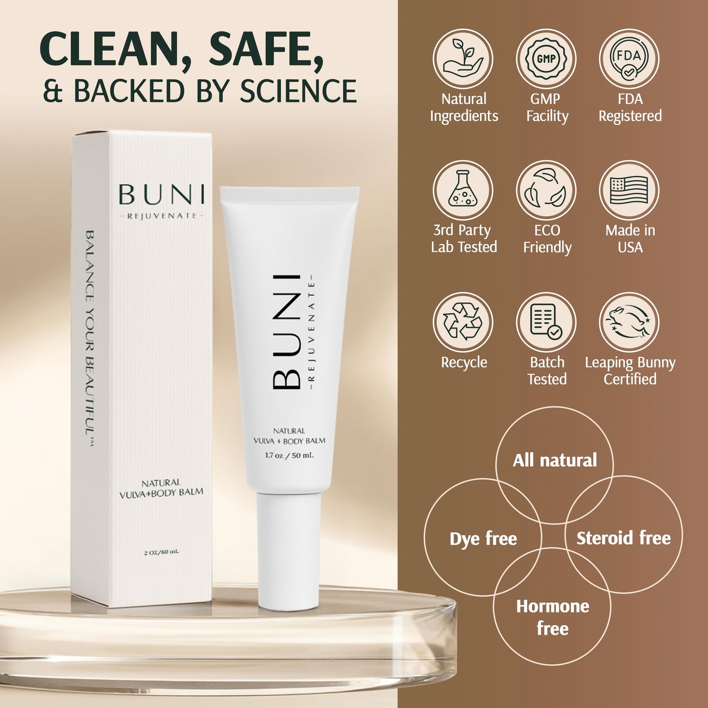 BUNI Vulva Balm + Nipple Cream & Lip Balm + Scar & Body Oil 3-Piece Bundle