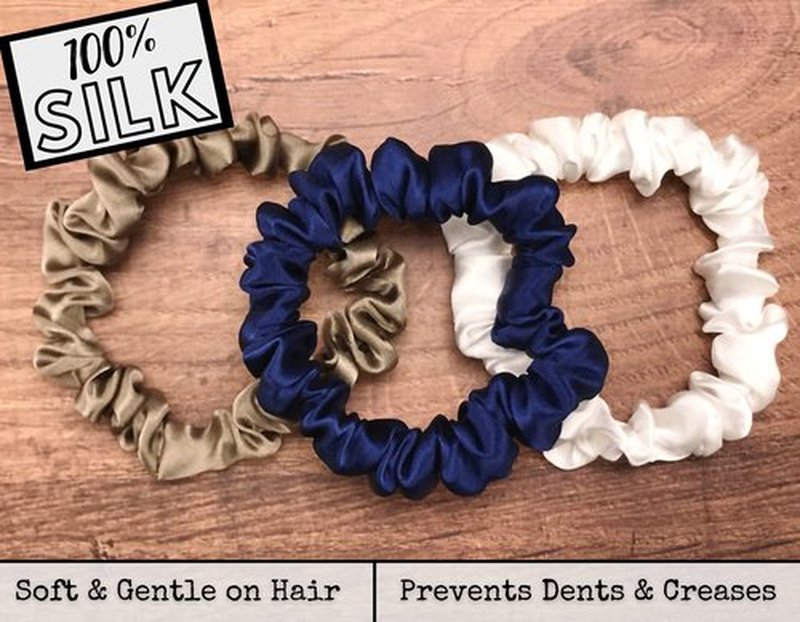 Celestial Silk Mulberry Silk Scrunchies for Hair (Small, Dark Taupe, Navy, Ivory)