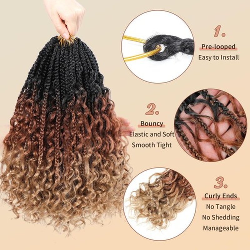 Karida 9 Packs Goddess Box Braids Crochet Hair 14 inch, Boho Crochet Braids With Curly Ends, Pre-Looped Crochet Box Braids, Bohomian Box Braids Crochet Hair For Black Women (14 Inch, 1B/30/27#)