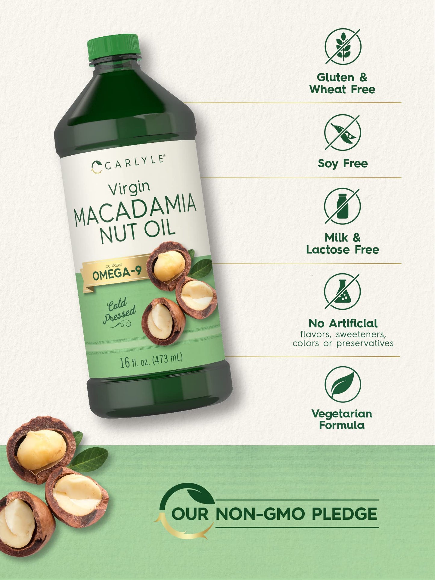 Carlyle Macadamia Nut Oil | 3 x 16 fl oz Bottles | Virgin Cold Pressed with Omega-9 | Food Grade for Cooking | Great for Hair and Skin | Vegetarian, Non-GMO & Gluten Free