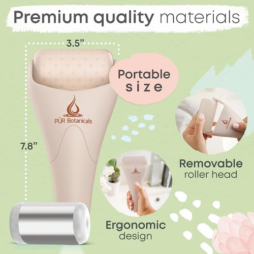 PUR Botanicals - Sand 2-in-1 Set Cryotherapy Ice Roller for Face Wrinkles Massager - Skin Care Tool for Puffiness - Face Depuffer Ice Facial Eye Skin Roller - TMJ Pain Relief & Minor Injuries